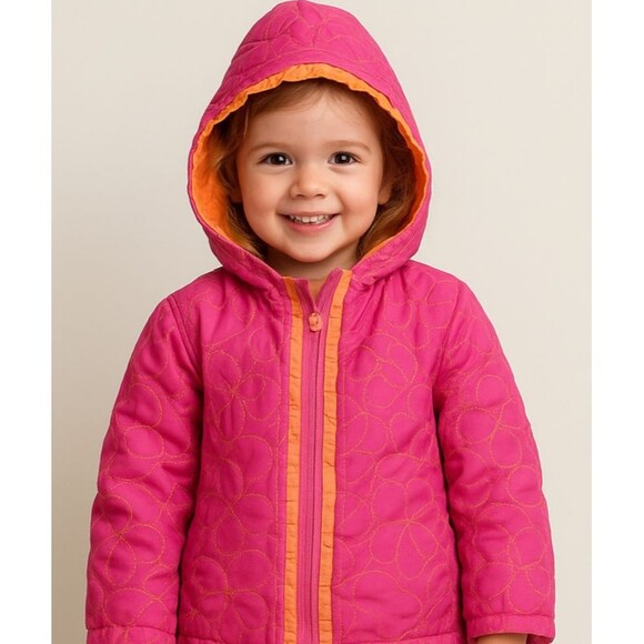 💖 Okie Dokie Girls' Pink Hooded Fall/Spring Jacket Coat - Size 3, Fleece Lined - Picture 1 of 10